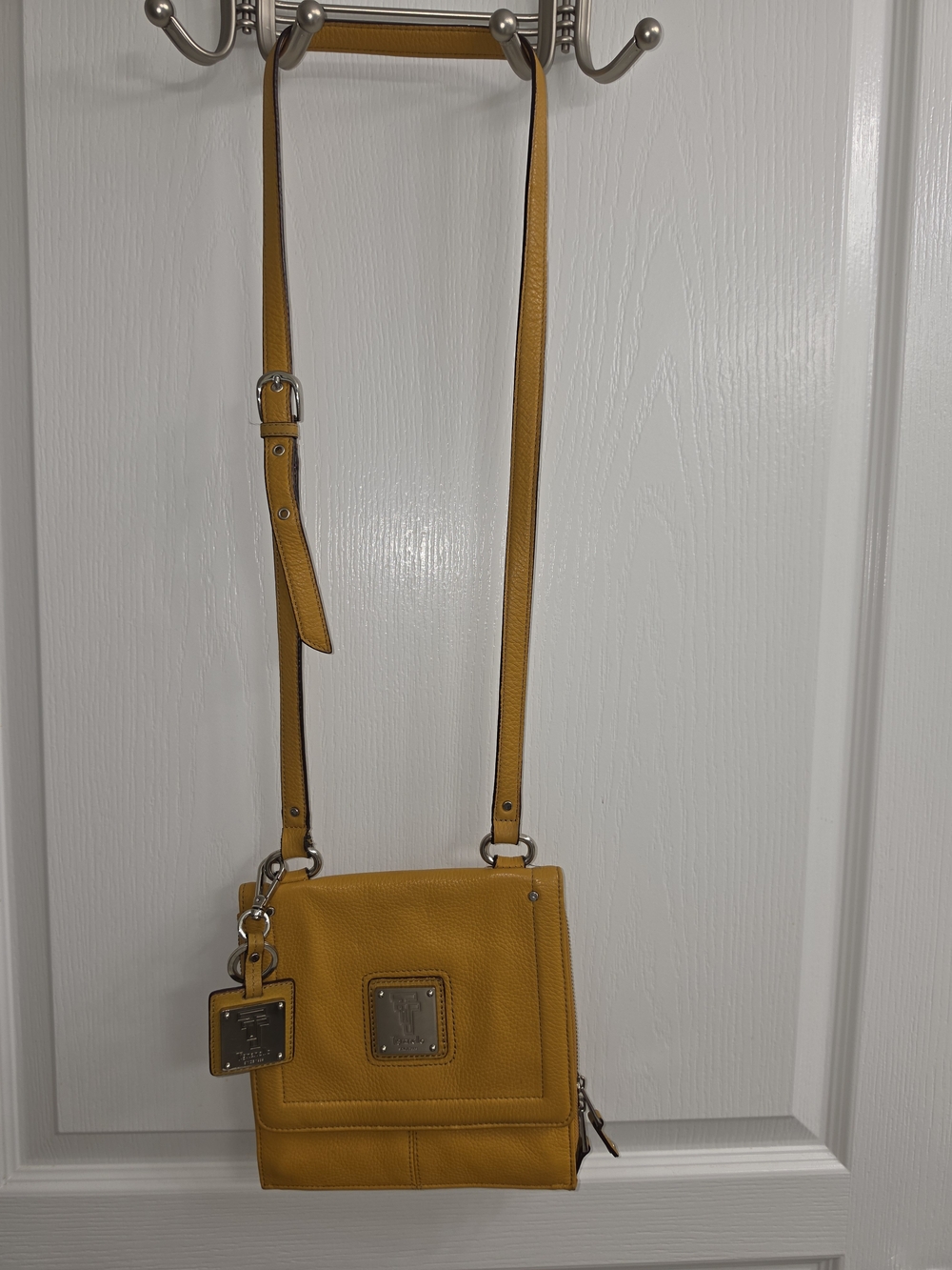Pebbled Mustard Yellow Crossbody with Hanging Logo Tag